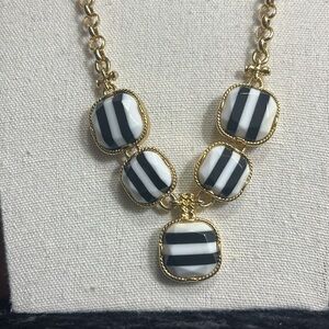 Talbots Zebra Striped White and Black Beaded Gold Tone “Y” Necklace